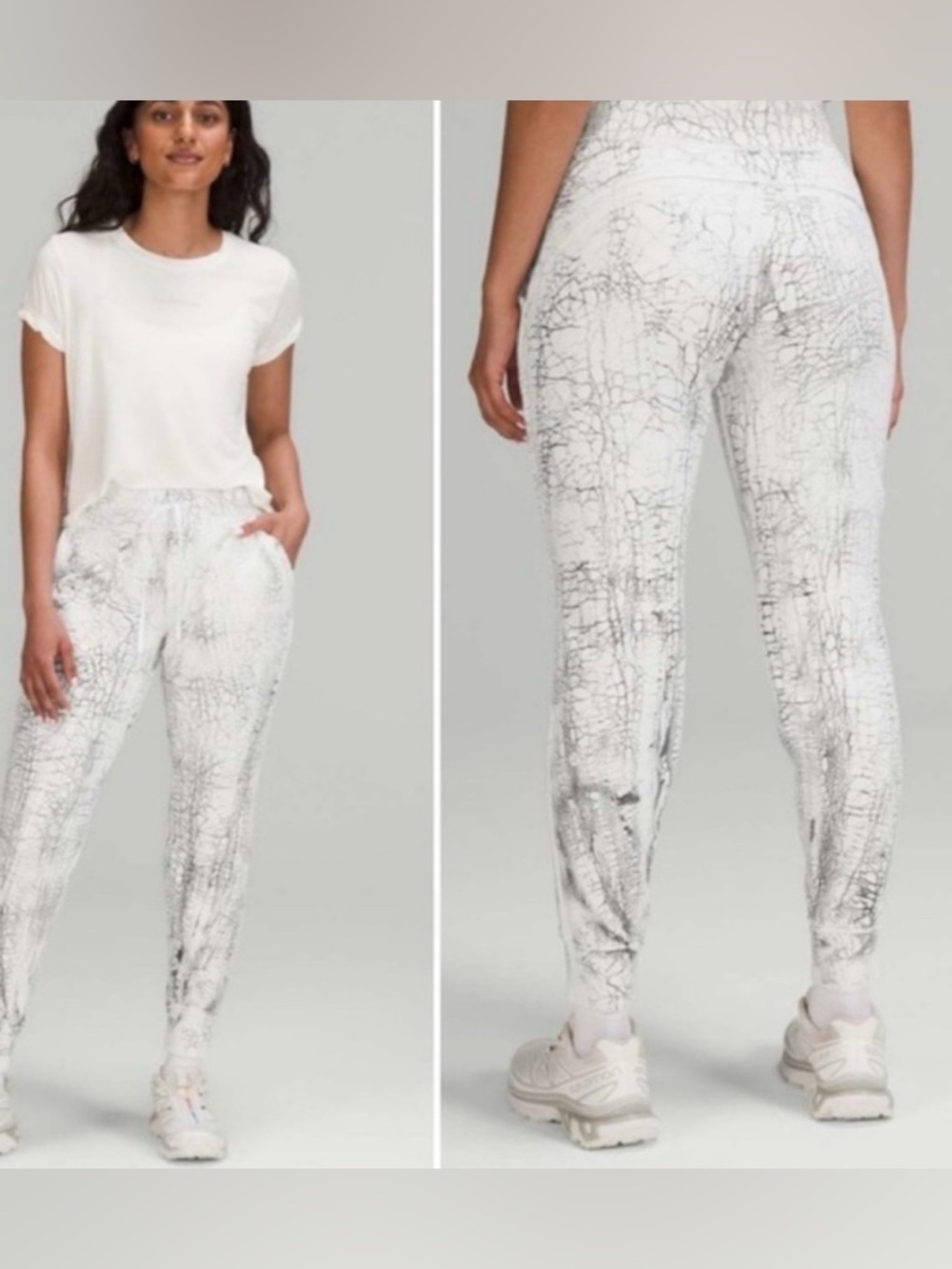 Lululemon Warm Down Jogger *7/8 Length Thread Dye White Black Size 6 Tiny Stain
